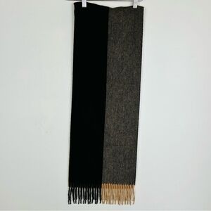Neiman Marcus camel brown and black fringed 100% cashmere scarf. One size